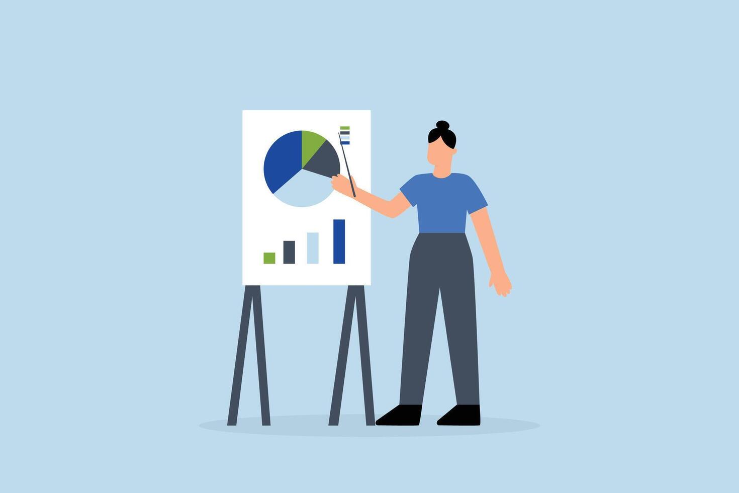 Financial data analysis report, Businesswoman presenting charts and diagrams on board at meeting. vector