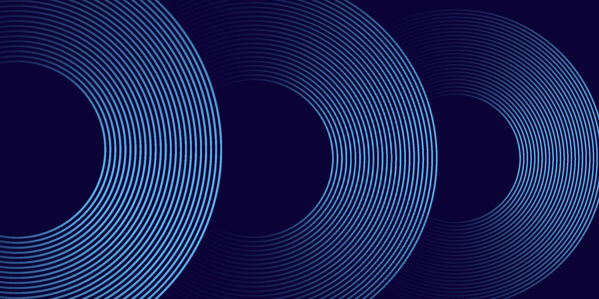 blue glowing geometric lines on dark blue background. Modern shiny blue circle lines pattern. Futuristic technology concept. Suit for cover, poster, banner, brochure, header, website vector