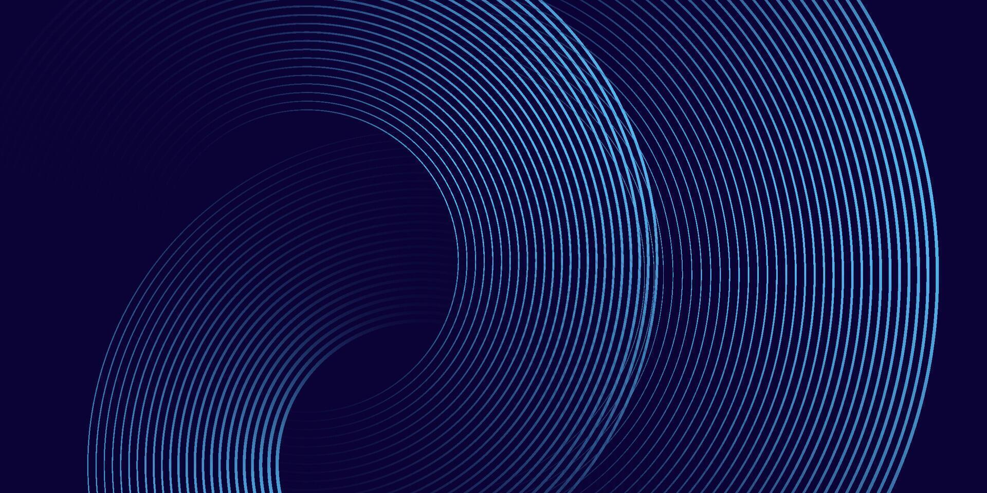 Abstract blue geometric lines on dark blue background. Modern shiny blue circle lines pattern. Futuristic technology concept. Suit for cover, poster, banner, brochure, header, website vector
