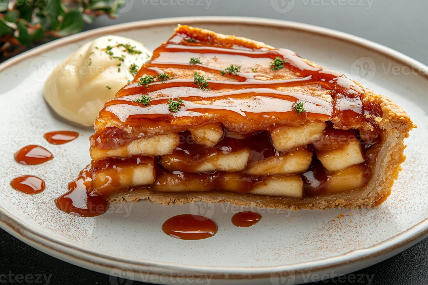Apple Pie With Caramel Sauce, Copy Space, Food Photography photo