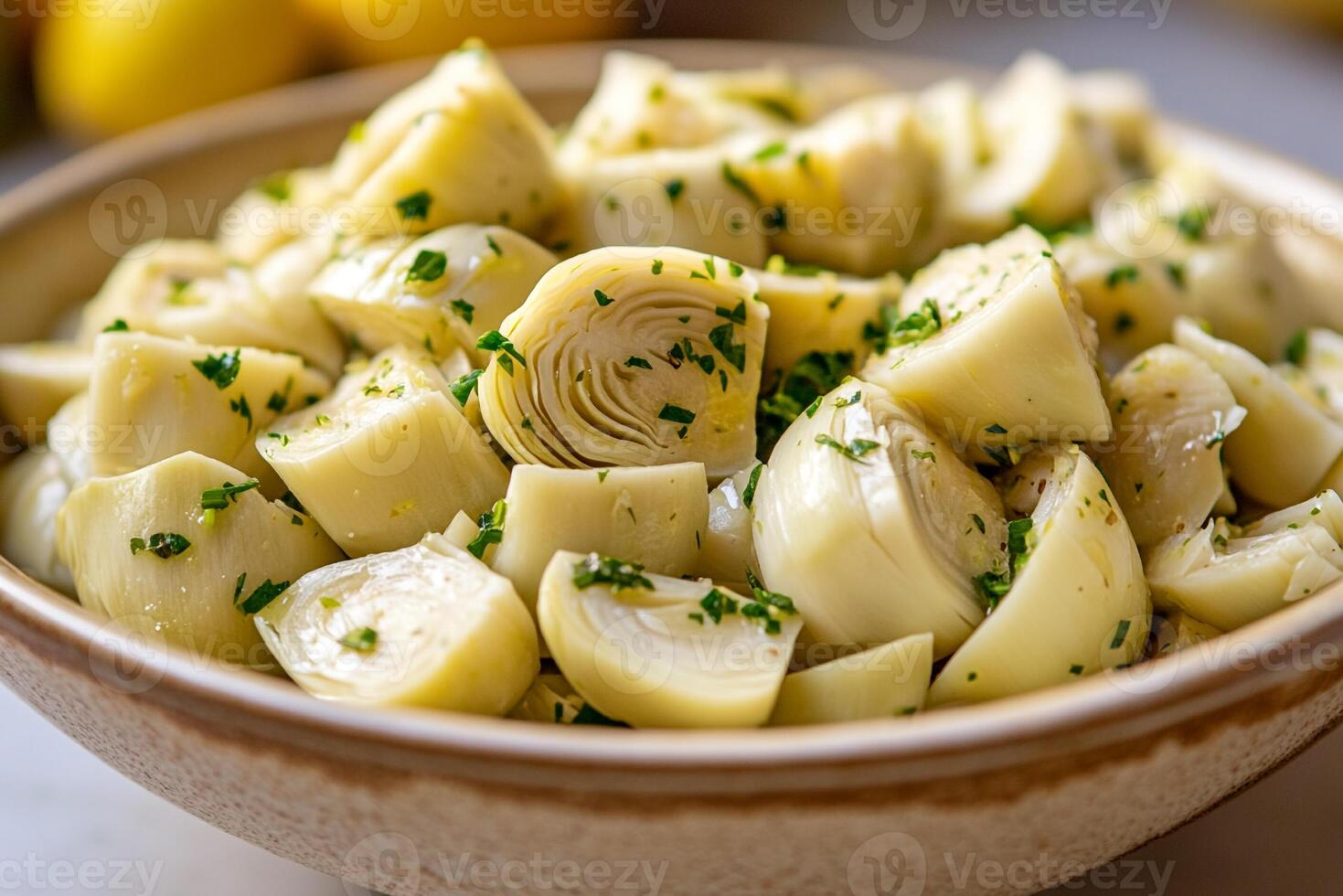 Artichoke Hearts With Lemon-Herb Vinaigrette, Copy Space, Food Photography photo
