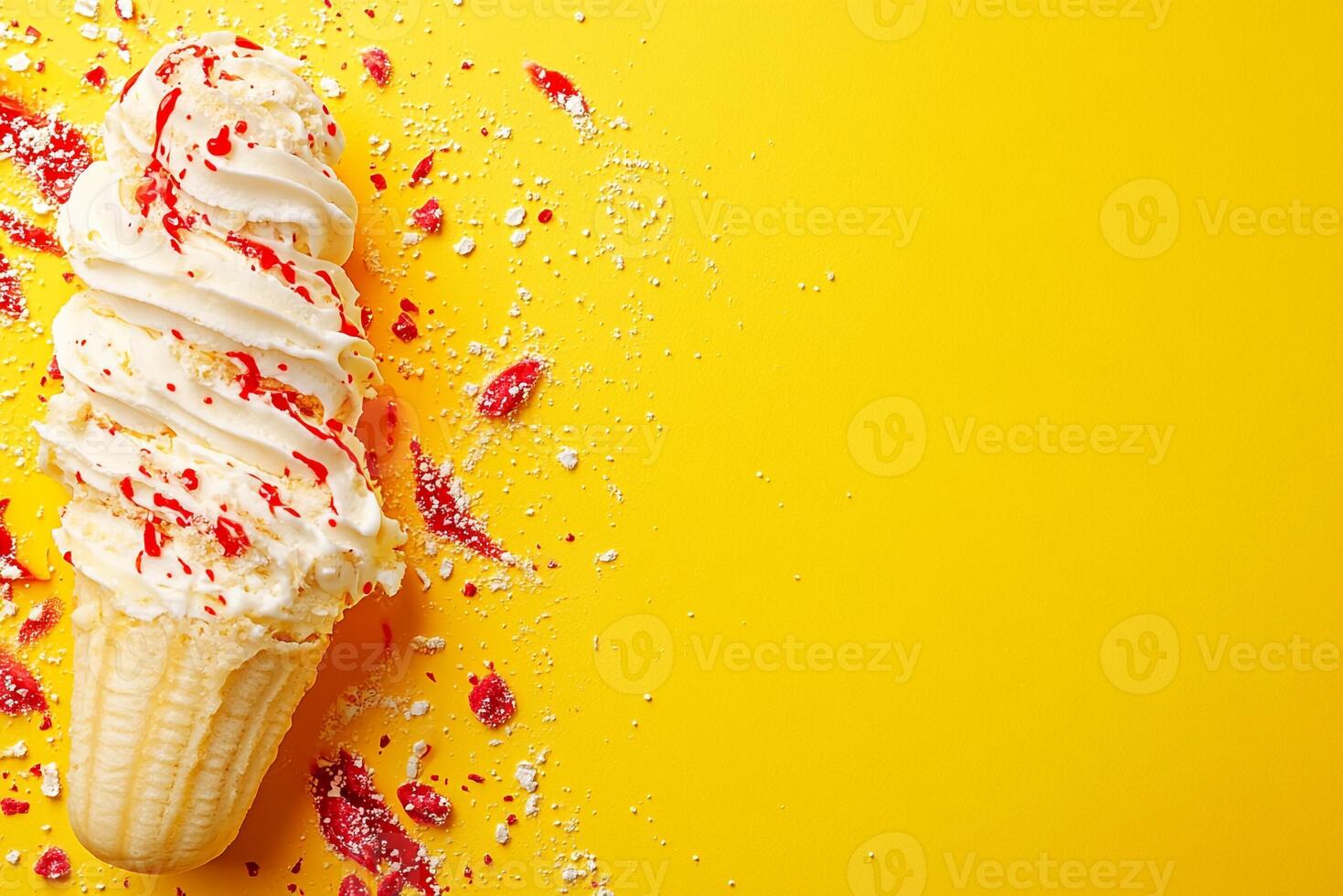 Top View Of Banana Split On Vibrant Background With Copy Space, Food Photography photo