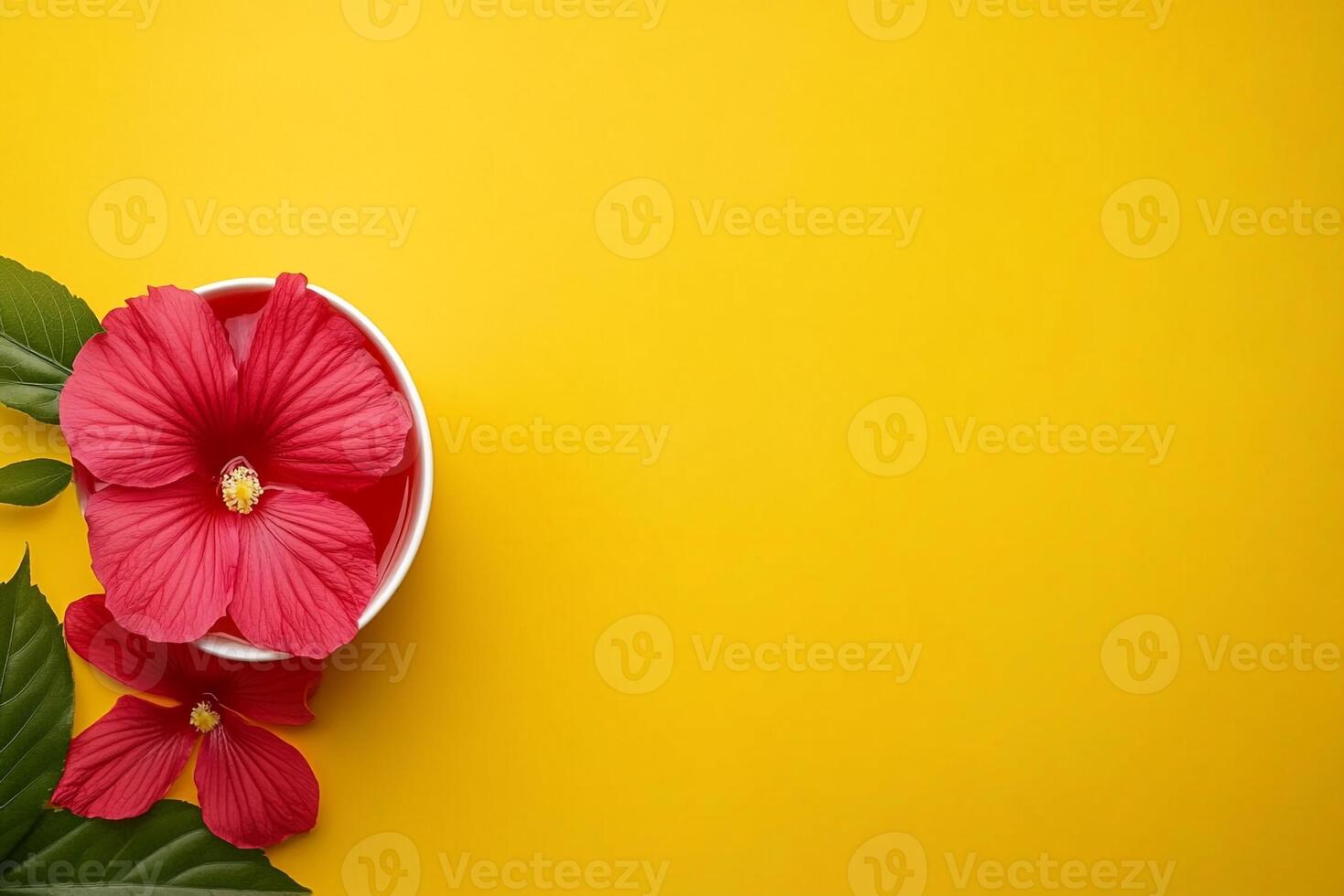 Top View Of Hibiscus Tea On Vibrant Background With Copy Space, Food Photography photo