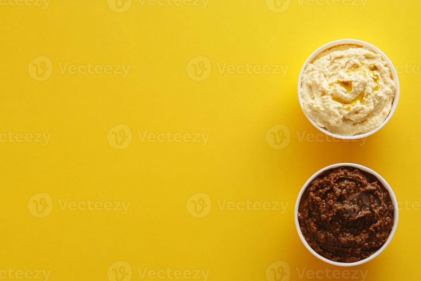 Top View Of Hummus And Pita Bread With Olive Tapenade On Vibrant Background With Copy Space, Food Photography photo