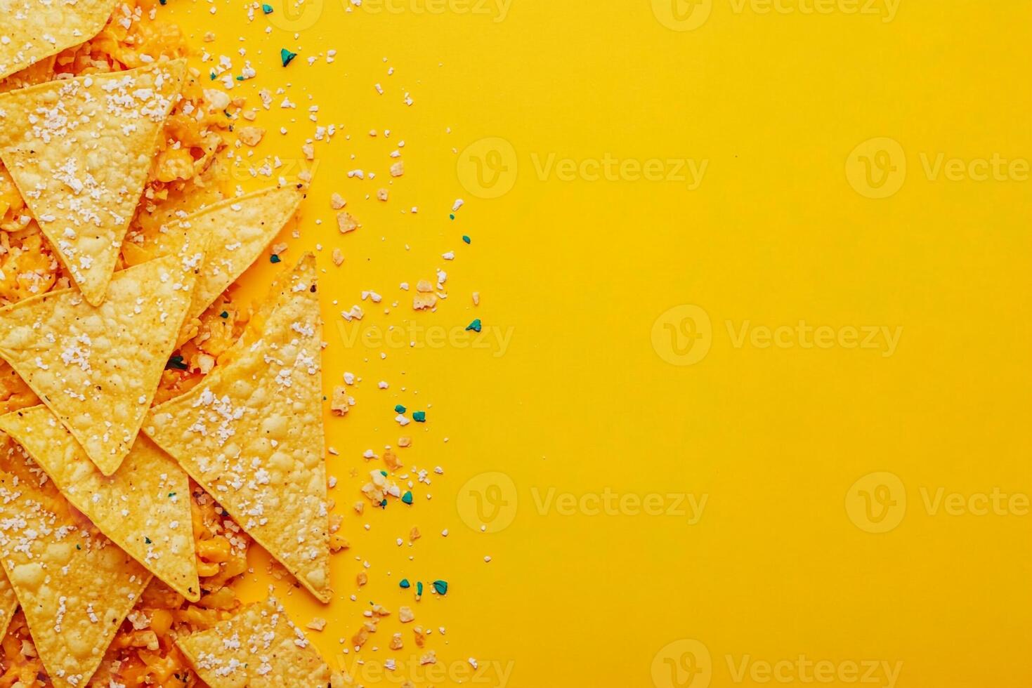Top View Of Late Night Snack Loaded Nachos On Vibrant Background With Copy Space, Food Photography photo
