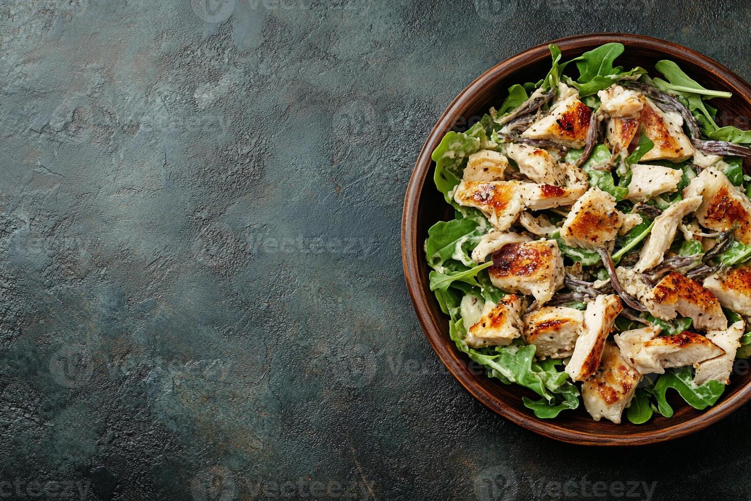 Caesar Salad With White Anchovies, Copy Space, Food Setting photo