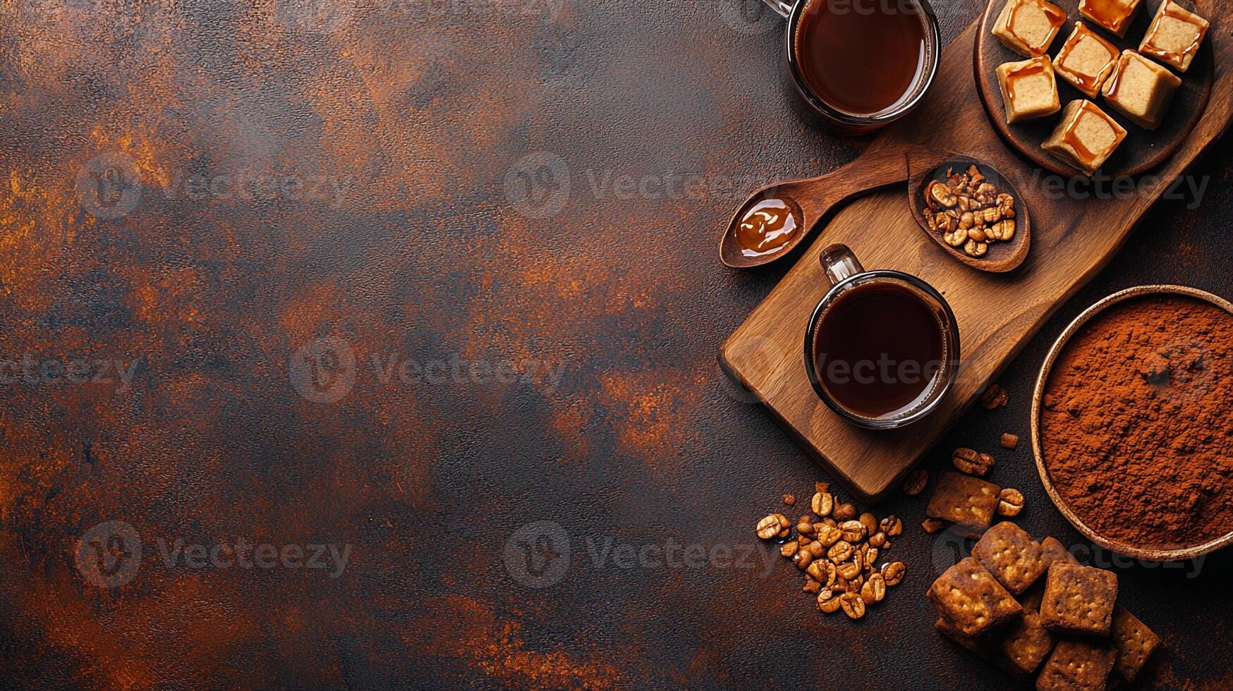 Top View Cold Brew Coffee With Caramel Syrup, Food Image photo