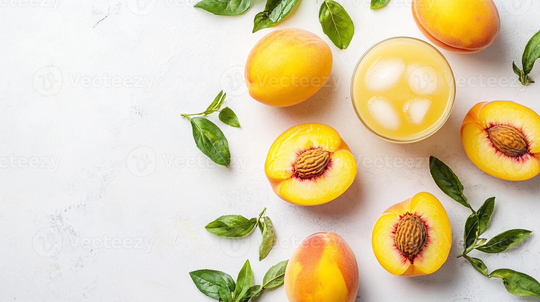 Top View Iced Peach Lemonade, Food Image photo