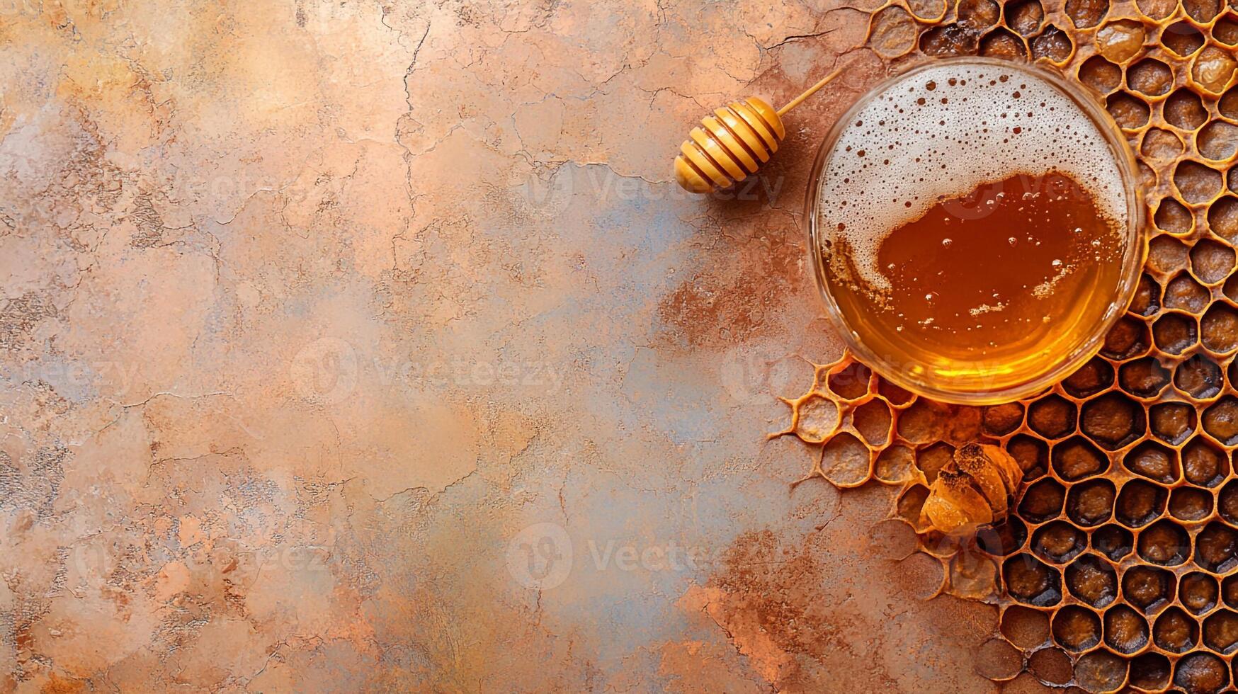 Top View Mead And Honeycomb Pairing, Food Image photo