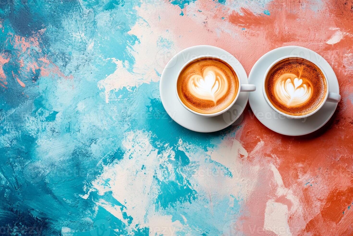 Top View Of Cafes On Vibrant Background With Copy Space, Food Setting photo