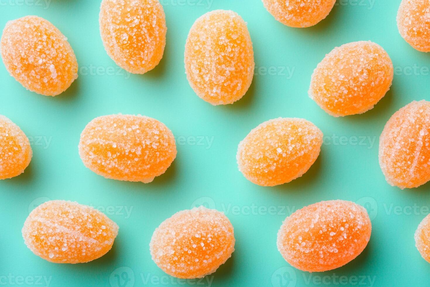 Top View Of Candied Kumquats On Vibrant Background With Copy Space, Food Setting photo
