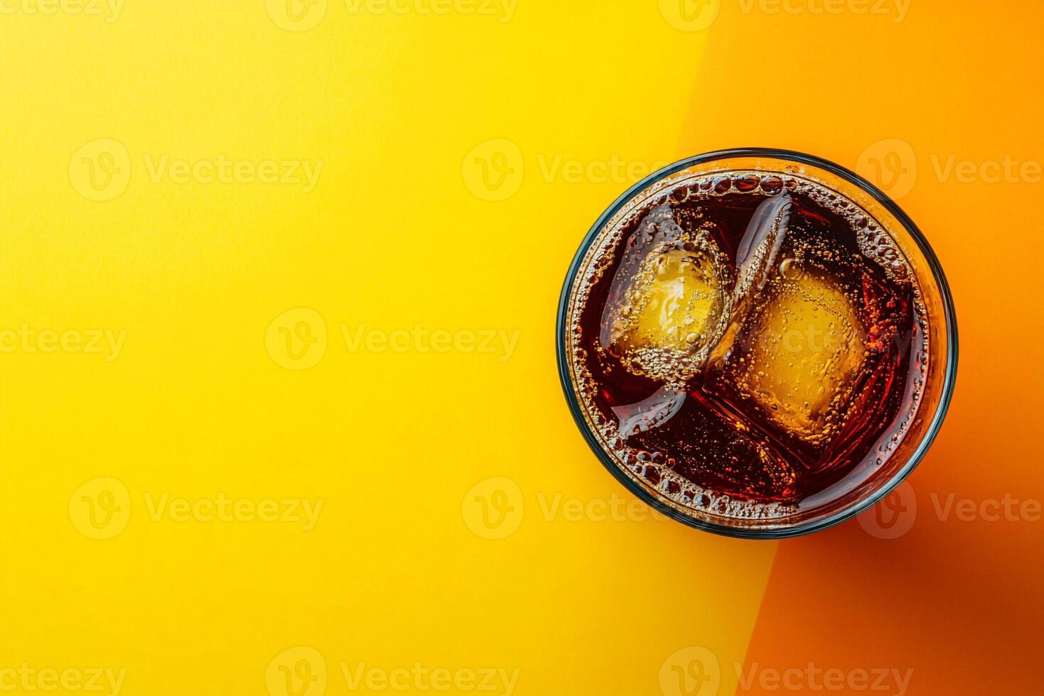 Top View Of Coca-Cola Soft Drink On Vibrant Background With Copy Space, Food Setting photo