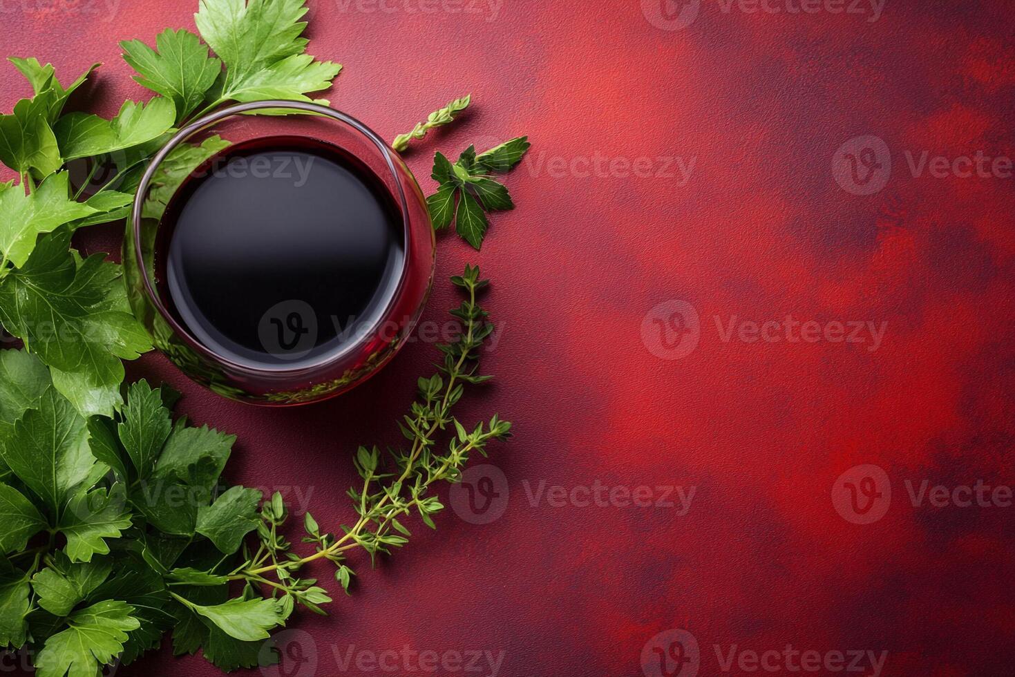Top View Of Complex Red Wine Reduction Sauce On Vibrant Background With Copy Space, Food Setting photo