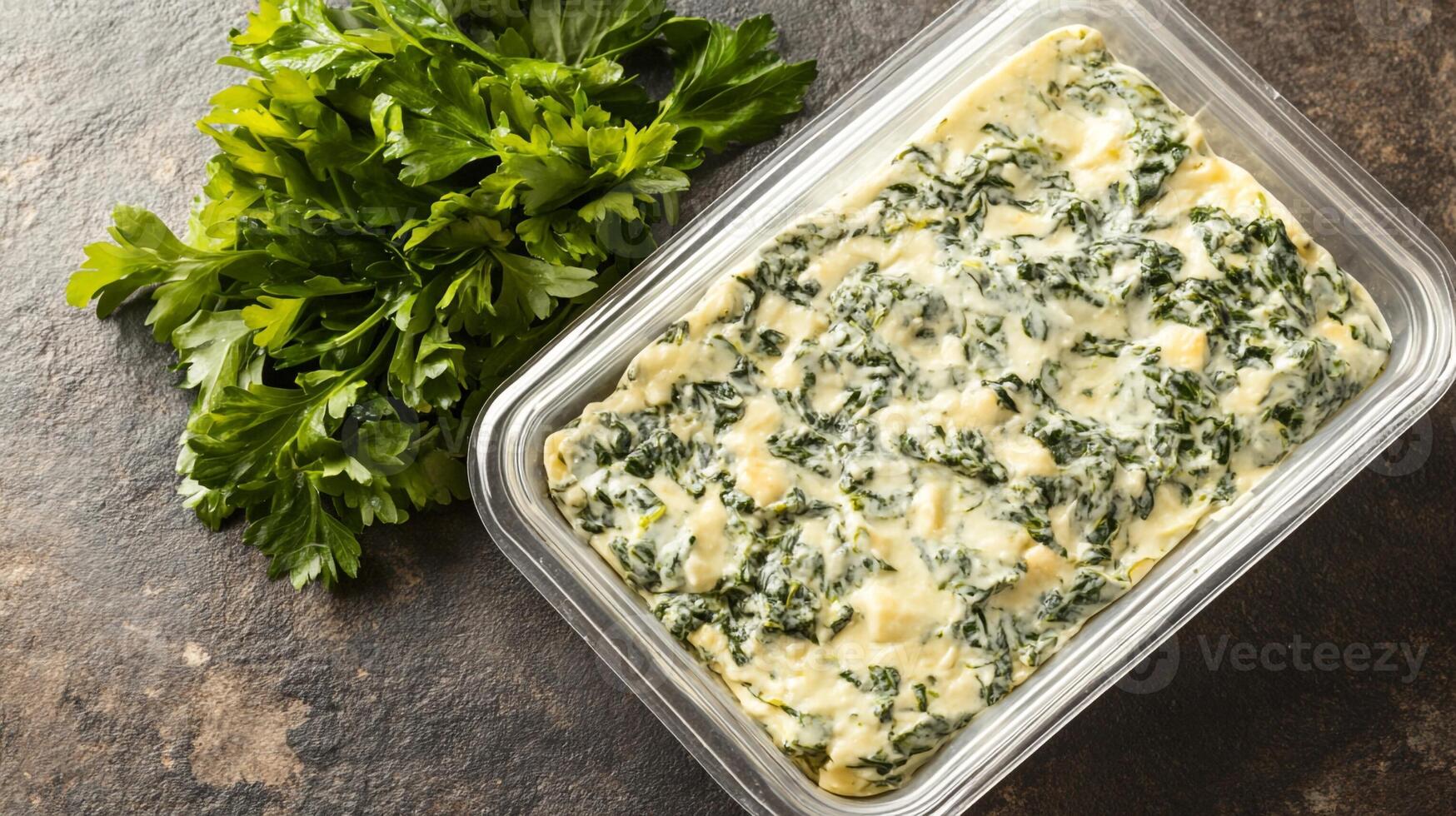 Top View Pre-Packaged Spinach Dip, Food Image photo