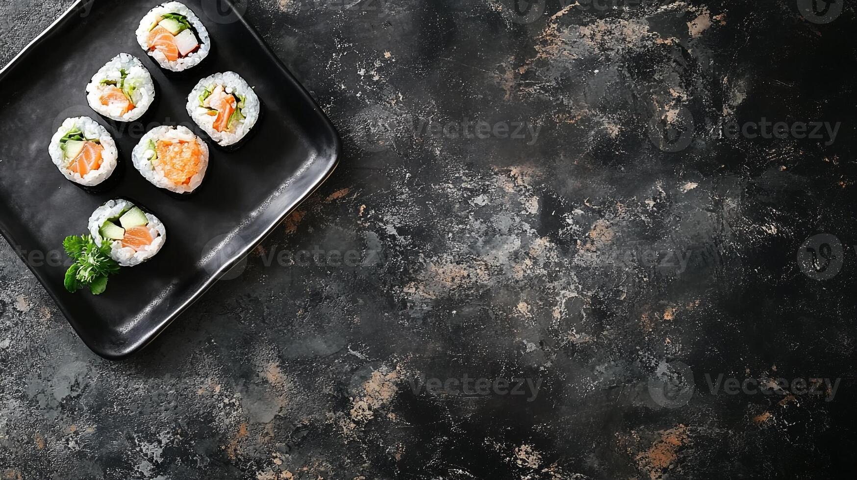Top View Pre-Packaged Sushi Rolls, Food Image photo