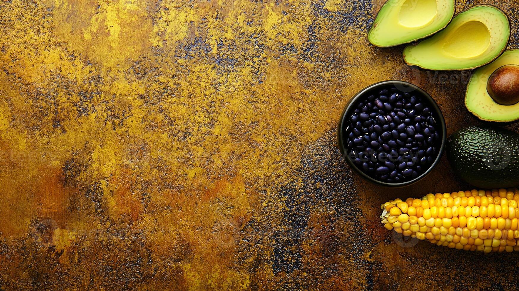 Top View Quinoa Bowl With Black Beans, Corn, And Avocado, Food Image photo