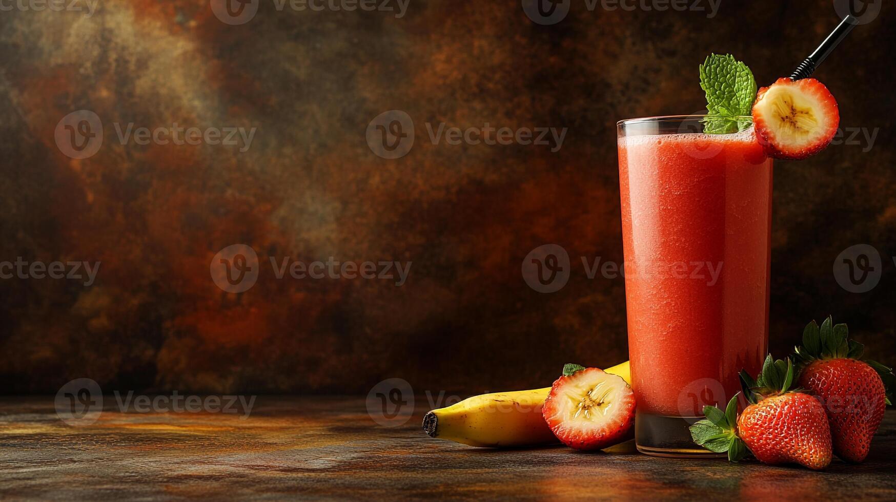 Top View Strawberry Banana Smoothie, Food Image photo