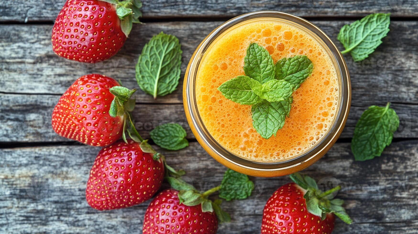 Top View Strawberry Lemonade With Mint, Food Image photo
