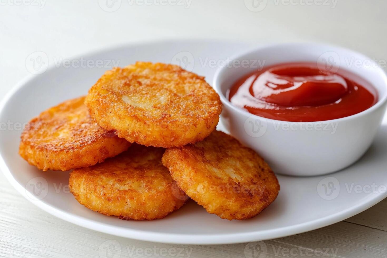 A plate with fried cheese fries and a small bowl of ketchup photo