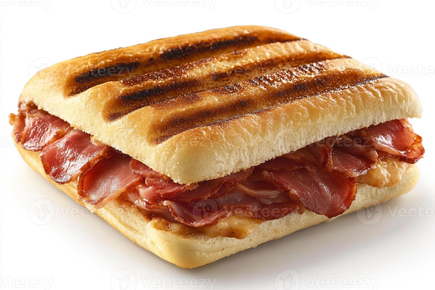 A sandwich with bacon and ham on it photo