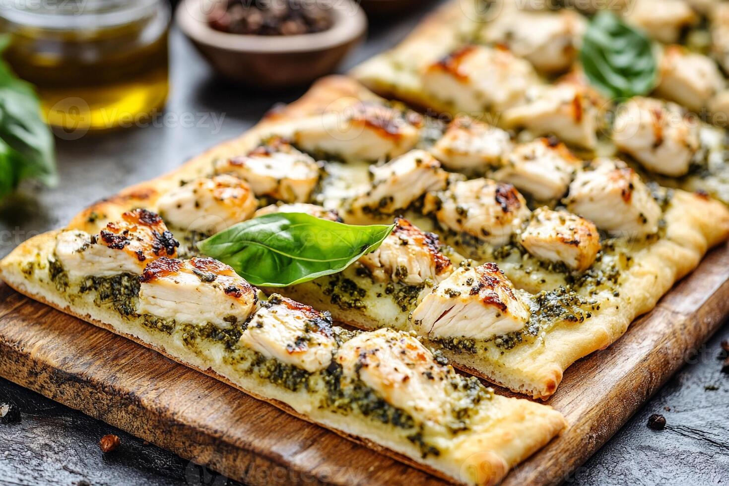Pesto Chicken Flatbread, Copy Space, Food Image photo