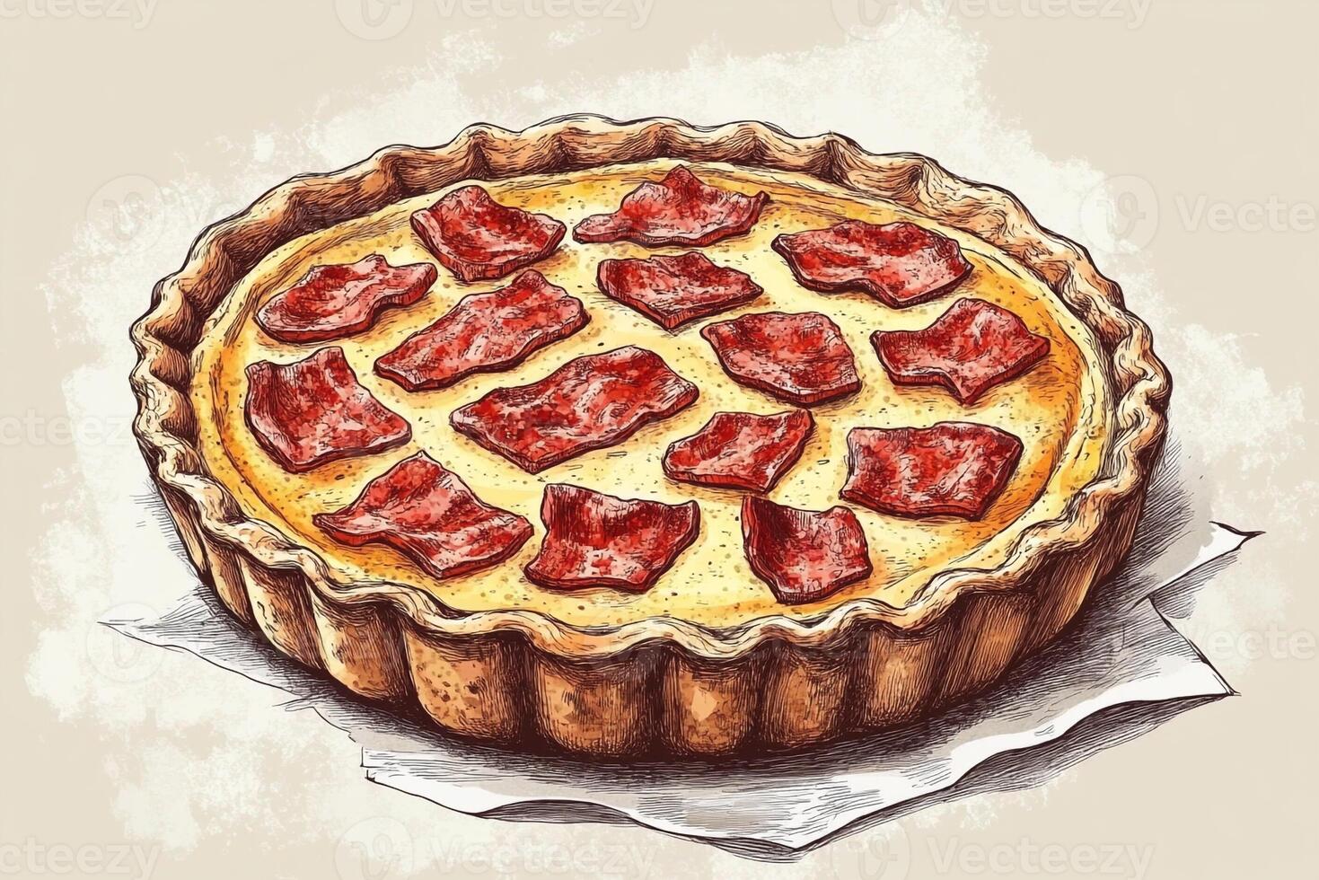 Quiche Lorraine With Bacon, Copy Space, Food Image photo