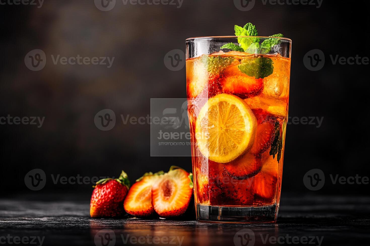 Strawberry Lemonade With Mint, Copy Space, Food Image photo