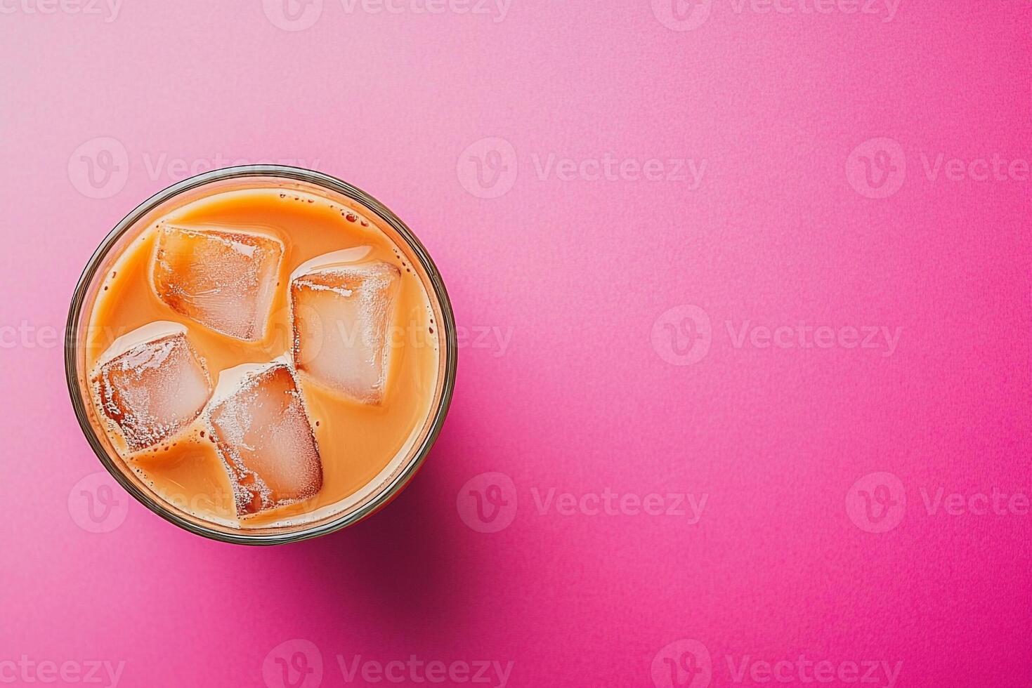 Top View Of Iced Coffee With Cream On Vibrant Background With Copy Space, Food Image photo