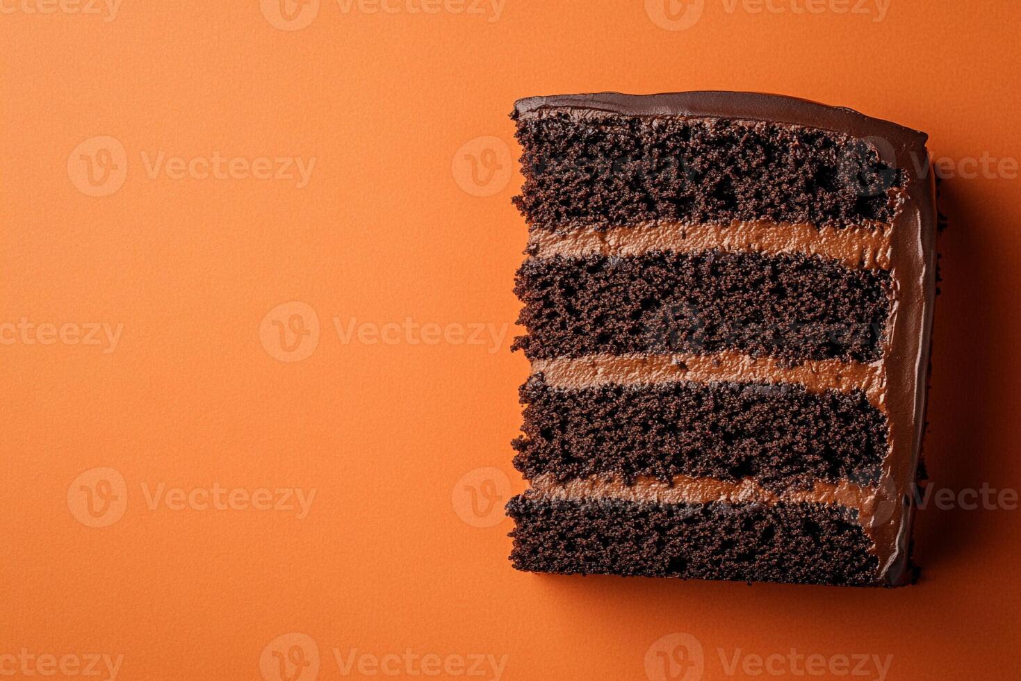 Top View Of Indulgent Chocolate Cake Slice On Vibrant Background With Copy Space, Food Image photo