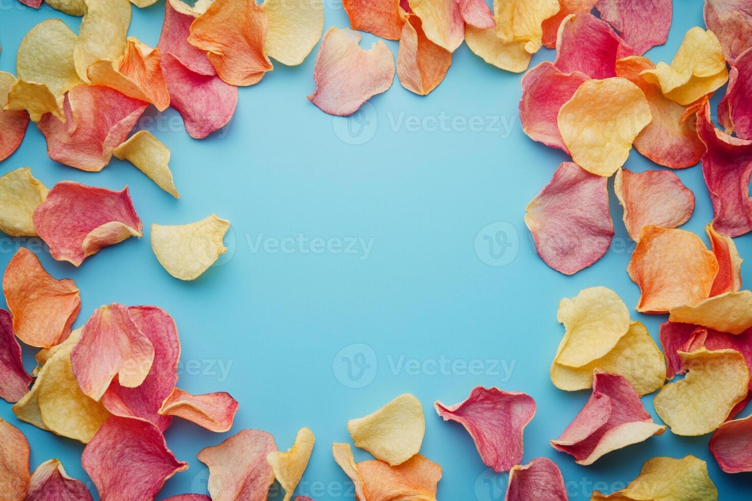 Top View Of Kettle Chips On Vibrant Background With Copy Space, Food Image photo