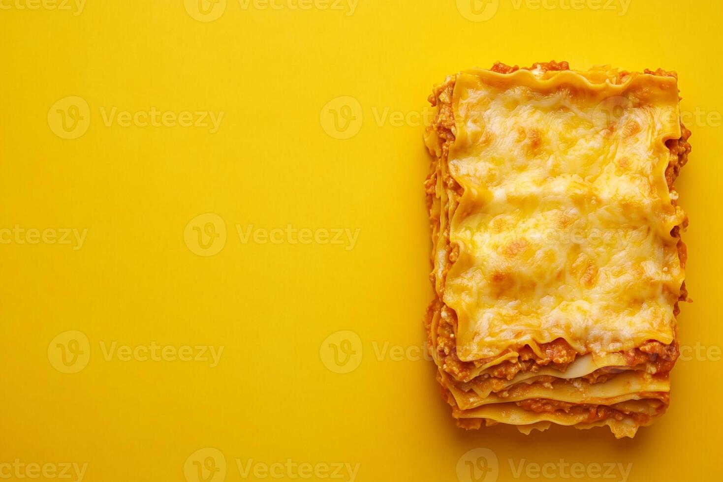 Top View Of Large Family-Sized Lasagna On Vibrant Background With Copy Space, Food Image photo