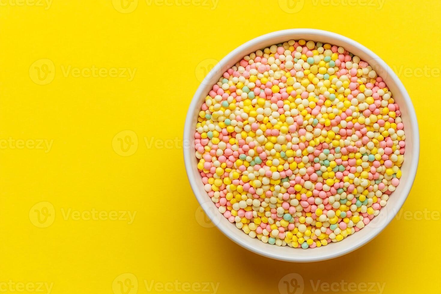 Top View Of Small Quinoa Salad On Vibrant Background With Copy Space, Food Image photo