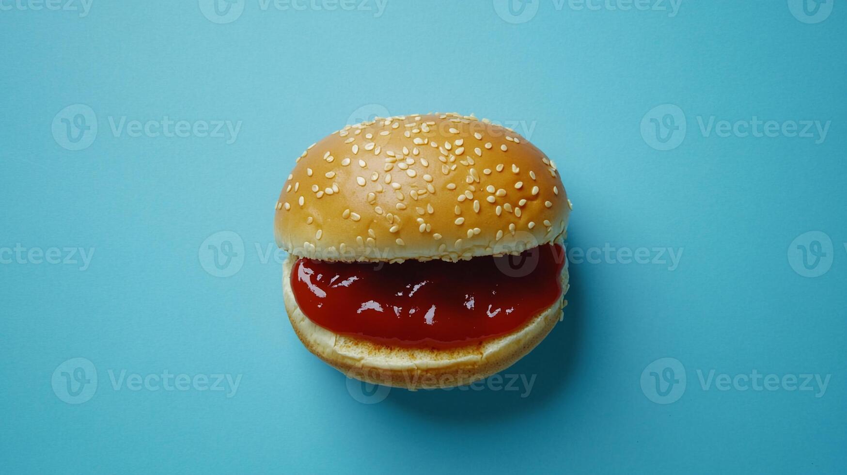 Top View Classic Hamburger With Ketchup And Mustard, Food Photography photo