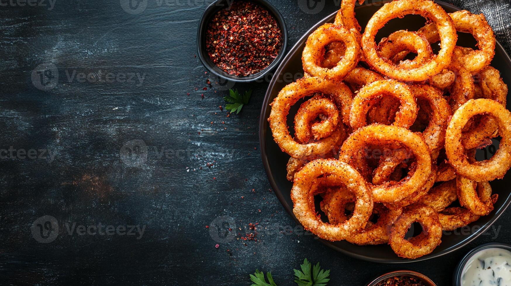 Top View Curly Fries With Seasoning, Food Photography photo