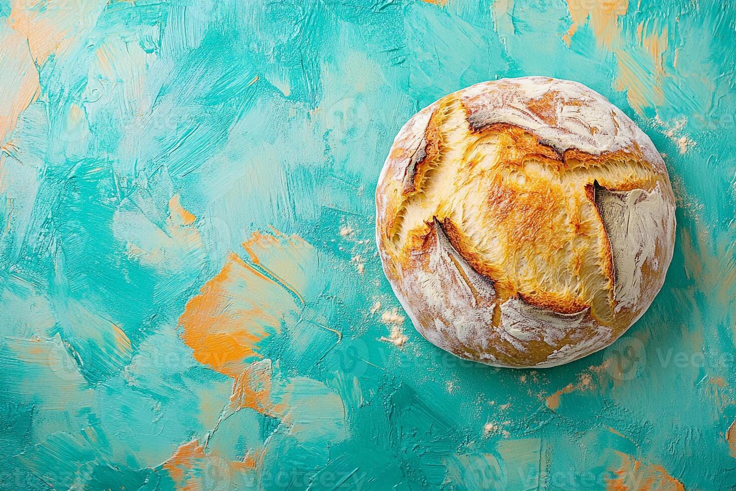 Top View Of Artisan Sourdough Bread On Vibrant Background With Copy Space, Cuisine Photography photo
