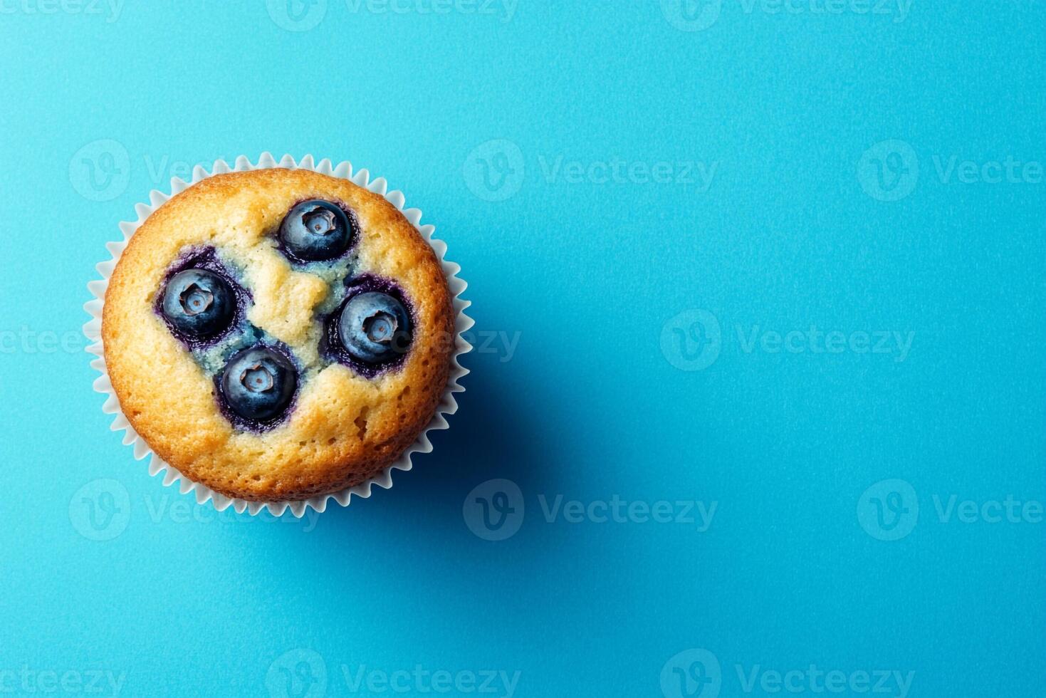Top View Of Blueberry Muffin On Vibrant Background With Copy Space, Cuisine Photography photo
