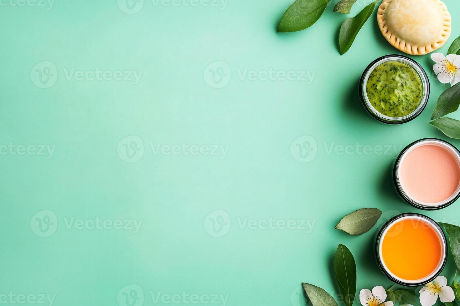 Top View Of Chicken Empanadas With Chimichurri On Vibrant Background With Copy Space, Cuisine Photography photo