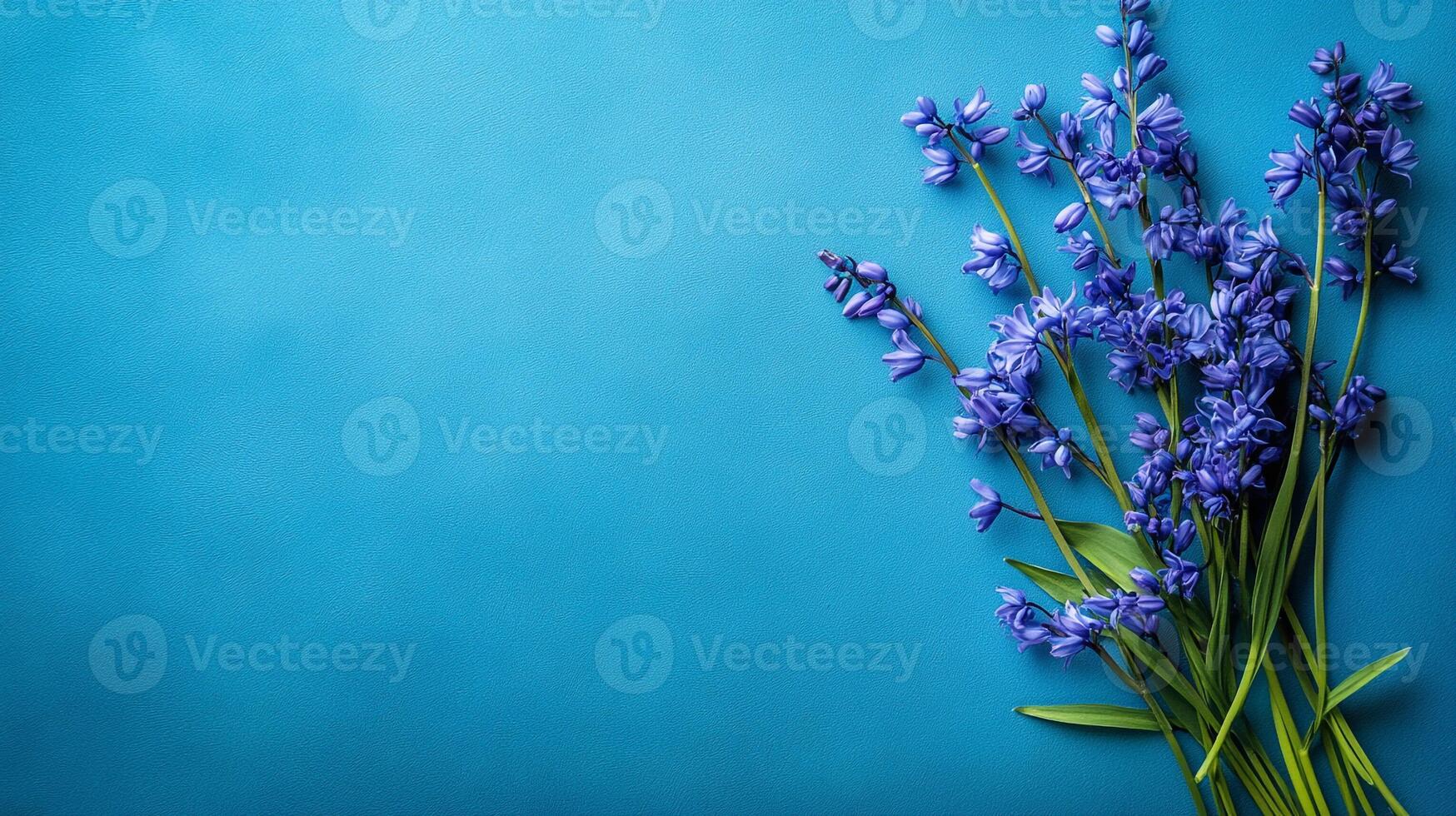 Bluebell on a vibrant background, top view photorealistic flower photo