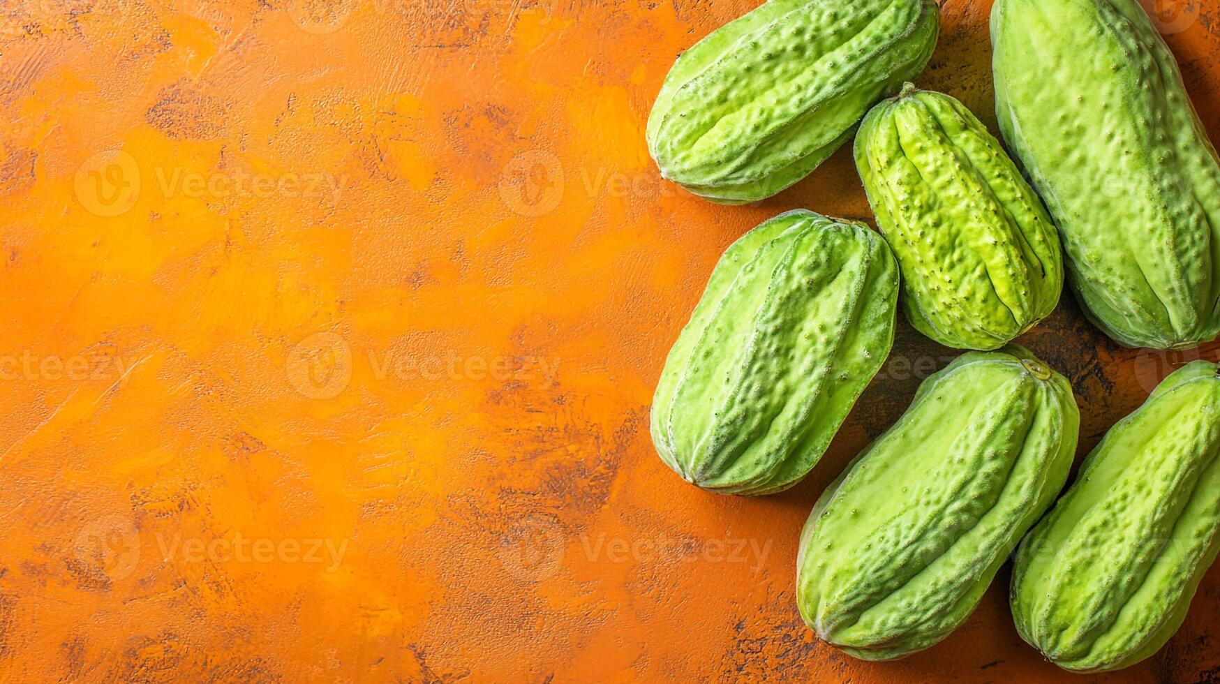 Chayote on a vibrant background, top view photorealistic plant photo