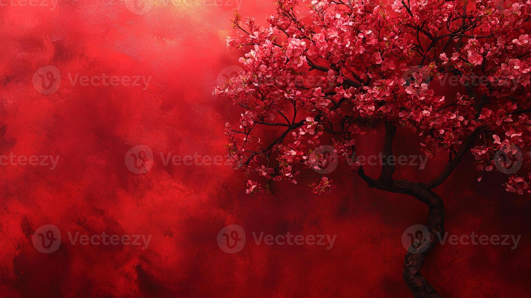 Top view Cherry Tree on a vibrant background, plant setting photo
