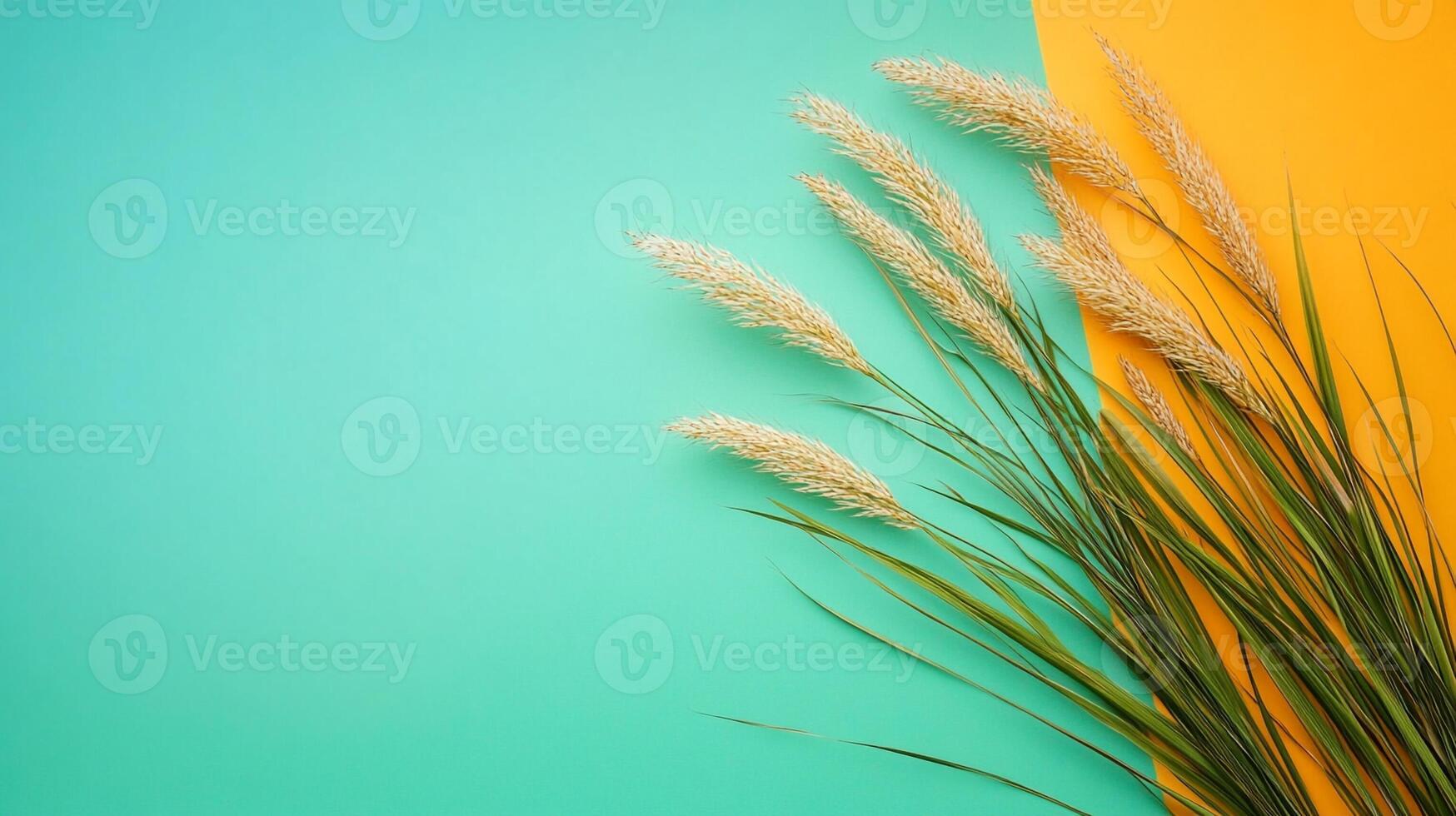 Cymbopogon on a vibrant background, top view photorealistic plant photo