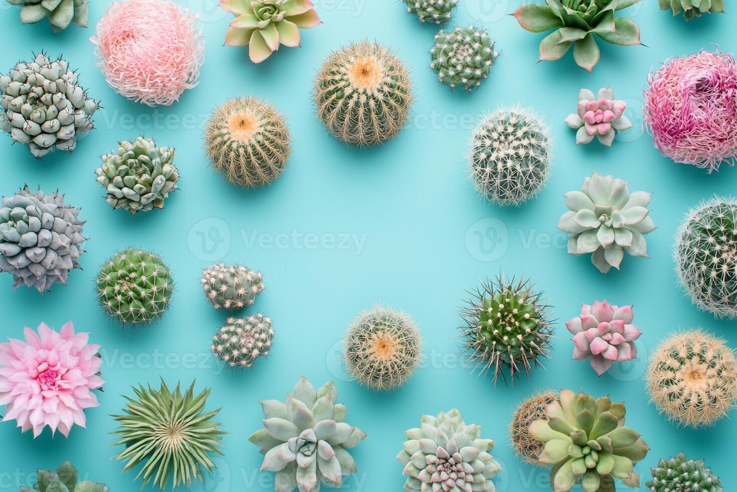 desert types on a vibrant background, top view photorealistic plant photo