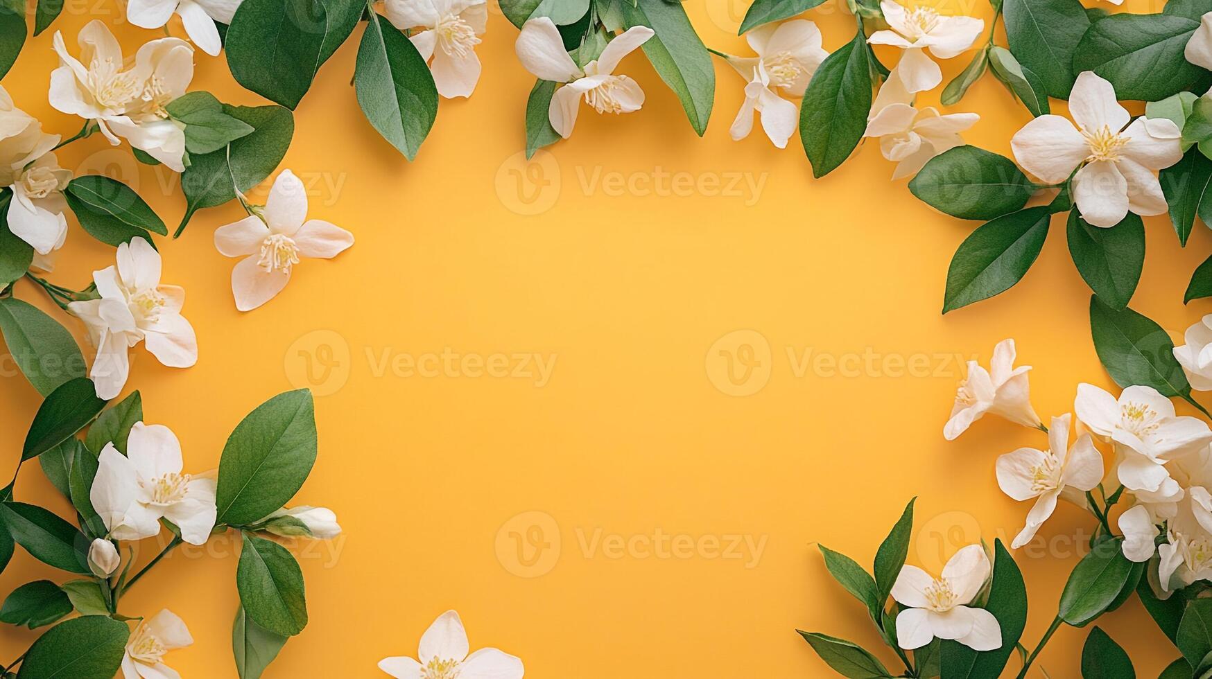 Top view Deutzia on a vibrant background, plant setting photo