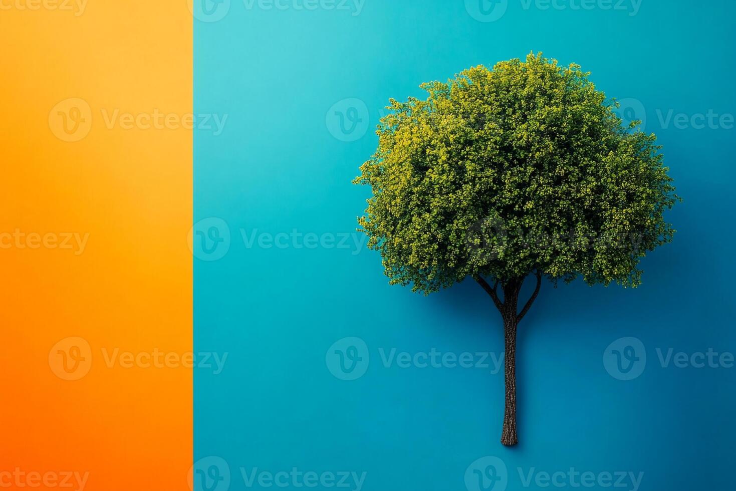 Elm on a vibrant background, top view photorealistic plant photo