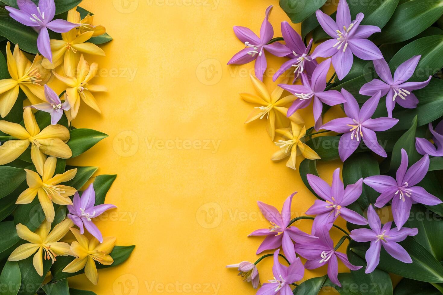 Erythronium on a vibrant background, top view photorealistic flower photo