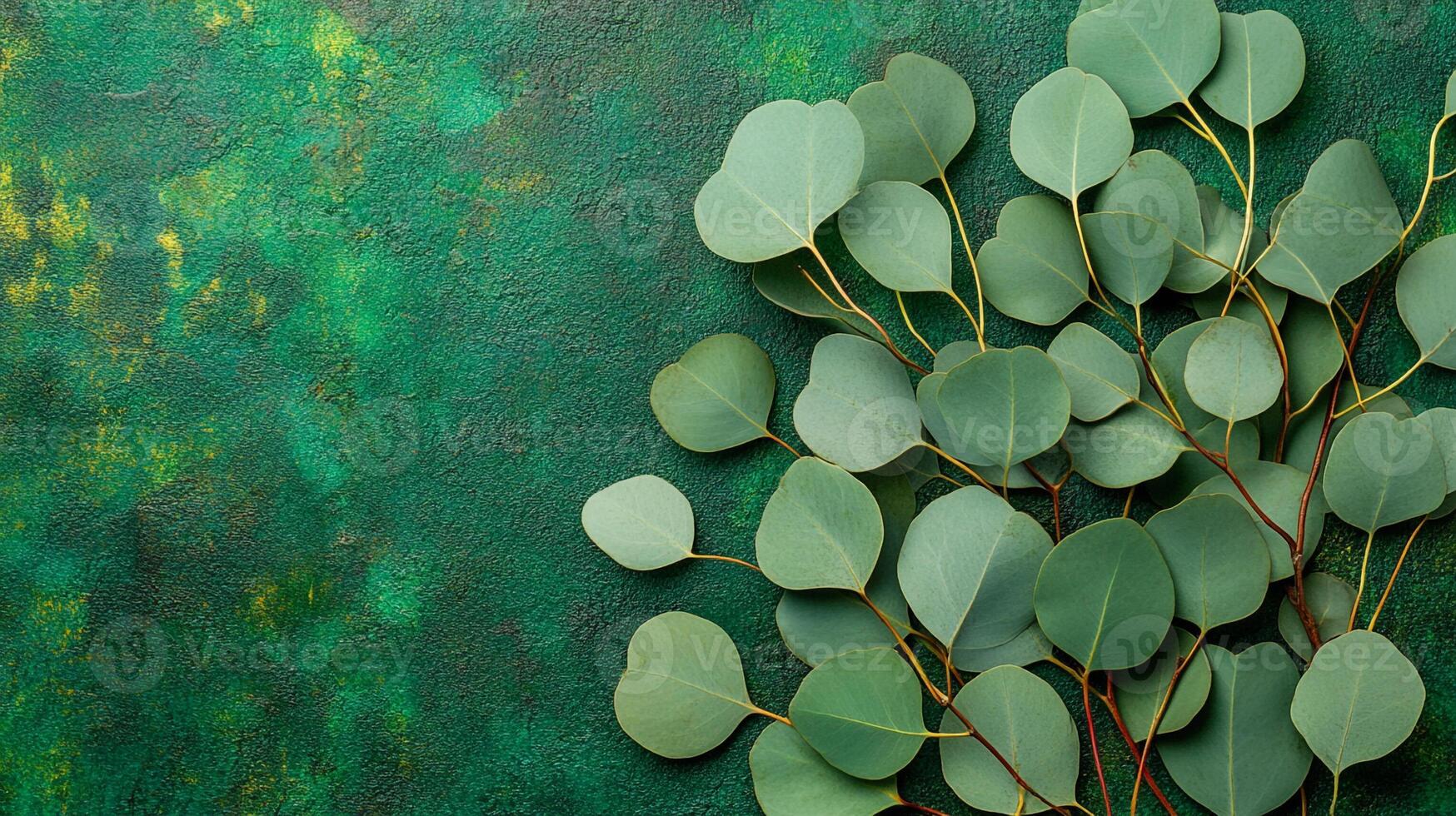 Top view photorealistic Eucalyptus species, plant set on a vibrant background photo