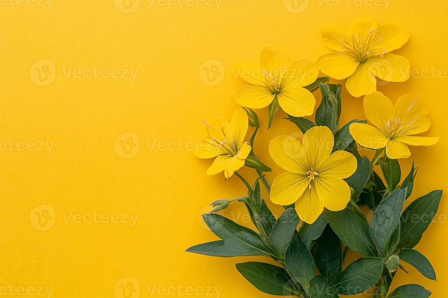 Evening Primrose on a vibrant background, top view photorealistic flower photo