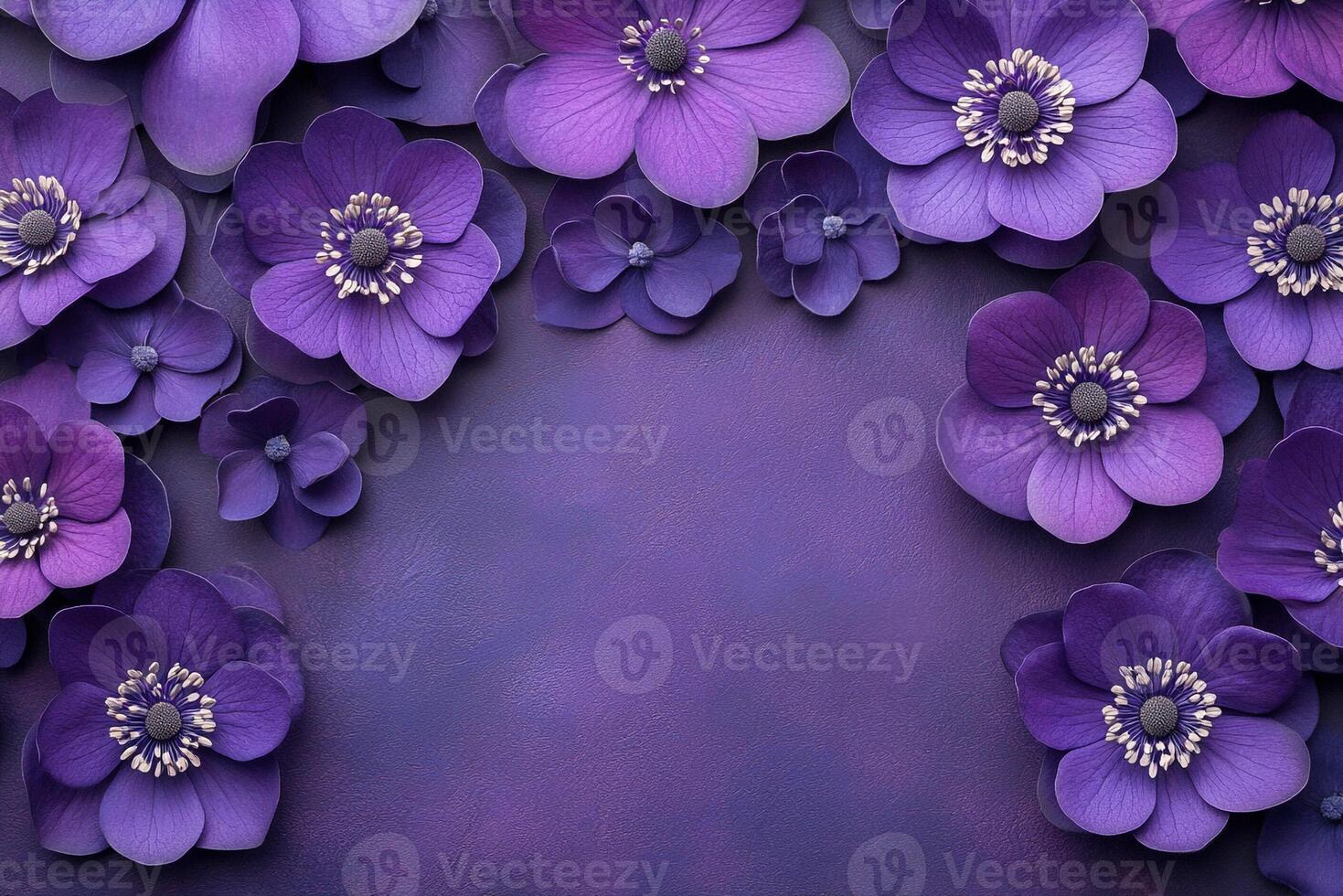 Top view Hepatica nobilis on a vibrant background, flower setting photo