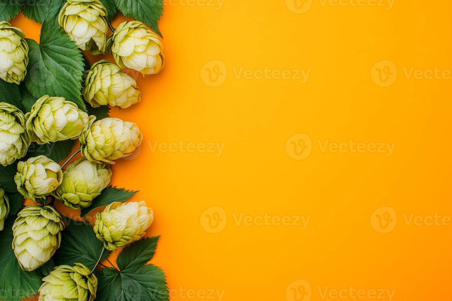 Hops on a vibrant background, top view photorealistic plant photo