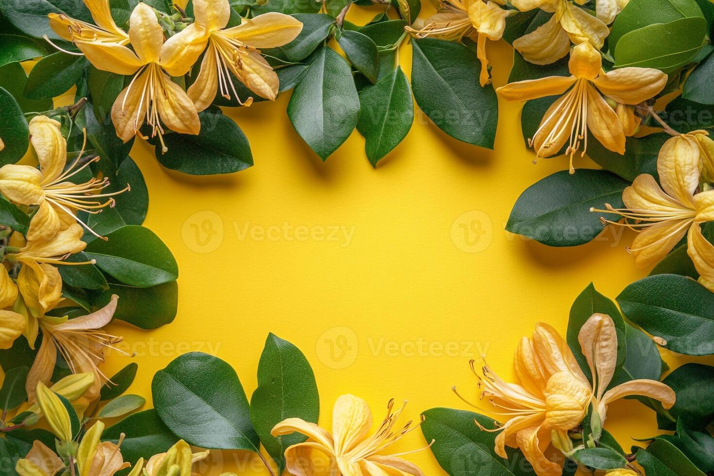 Top view photorealistic Honeysuckle vine, plant set on a vibrant background photo
